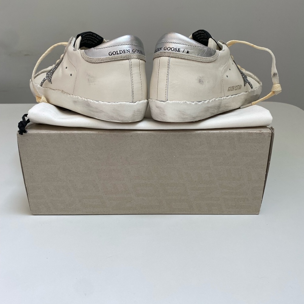 Golden Goose Superstar Sneaker in White Leather/Silver/Glitter Sz 40 New in Box - Picture 7 of 15